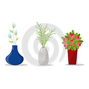 Set Of Flowerpots for House Interior.Decorative Flower And Vases.