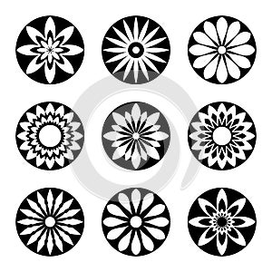 Set of Flowers Icons. Circle Radial Design Elements