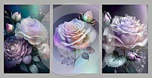 set of flowers and leaves. dream Beautiful spectrum flower, Soft fairy mist, A few slightly blooming lilac roses. wall canvas art