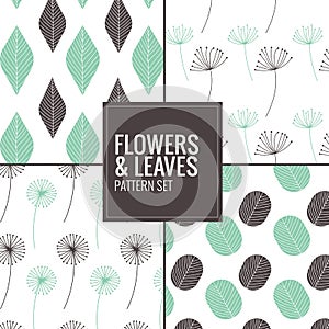Set of flowers, leaves pattern - vector illustration