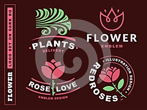 Set flowers logo - vector illustration, emblem on dark red background