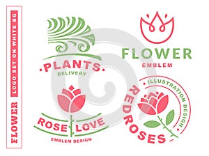 Set flowers logo - vector illustration, emblem on white background