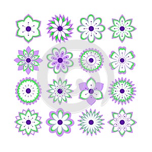 Set of flowers for stickers, labels, tags, gift wrapping paper. Floral vector icons.