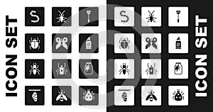 Set Fly swatter, Butterfly, Mite, Worm, Spray against insects, Cockroach, Spider jar and Ant icon. Vector