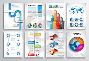 Sada skladajúca sa z leták dizajn webové šablóny. brožúra infografiky zázemím 