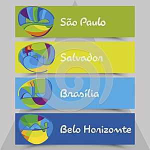 Set of flyers with abstract background. Brazil gold medal event.