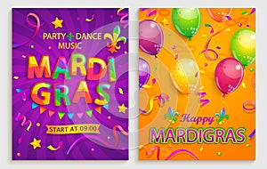 Set of flyers for mardigras carnival party.