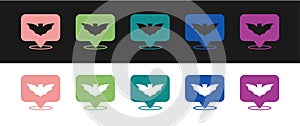 Set Flying bat icon isolated on black and white background. Happy Halloween party. Vector