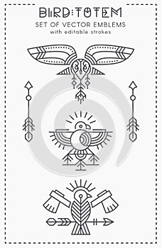 Set of Flying Bird Logo design, geometric tribal archaic emblems