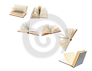 Set with flying books on white background