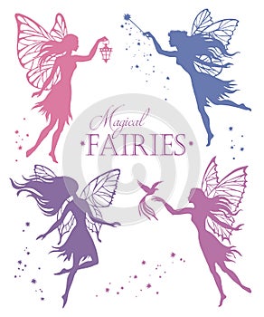 Set of  fairy vector silhouette illustration photo