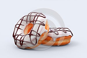 Set of flying glazed donuts with sprinkles on a white background