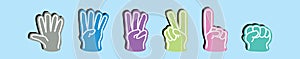 Set of foam finger cartoon design template with various models. vector illustration isolated on background