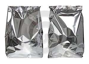 Set of foil package bag isolated on white