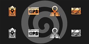 Set Folded map with location marker, Gps device, Location and City navigation icon. Vector