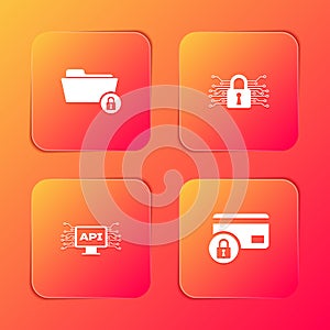 Set Folder and lock, Cyber security, Computer api interface and Credit card with icon. Vector