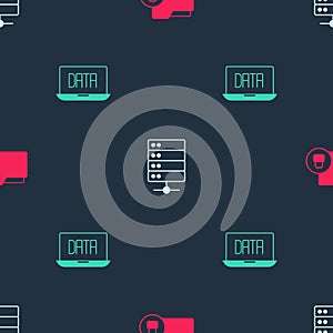 Set Folder and lock, Server and Data analysis on seamless pattern. Vector