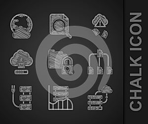 Set Folder and lock, Server, Data, Web Hosting, Network cloud connection, tree, Cloud computing, hacking and Social