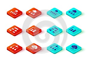 Set Folder tree, Cloud computing lock, Hierarchy organogram chart, Data analysis, technology data transfer and Computer