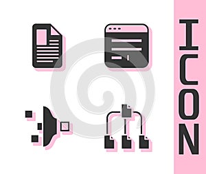 Set Folder tree, File document, Filter setting and Browser window icon. Vector