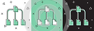 Set Folder tree icon isolated on white and green, black background. Computer network file folder organization structure