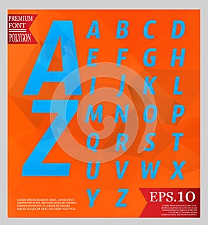 Set font low poly design style alphabet multi color and background of triangles warm texture