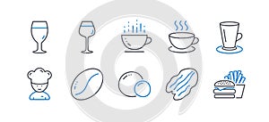 Set of Food and drink icons, such as Beer glass, Cappuccino, Coffee beans. Vector