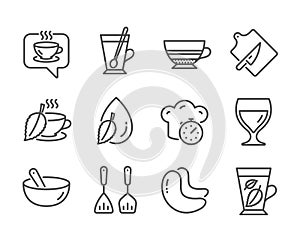 Set of Food and drink icons, such as Cooking mix, Water drop, Mint leaves. Vector