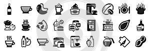 Set of Food and drink icons, such as Food app, Latte coffee, Food market. Vector