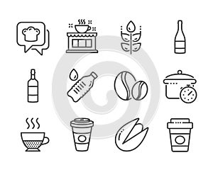 Set of Food and drink icons, such as Pistachio nut, Takeaway coffee, Coffee beans. Vector