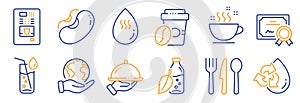 Set of Food and drink icons, such as Recycle water, Food, Water bottle. Vector