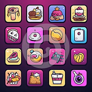 Set of food and drinks icons. Vector illustration in cartoon style