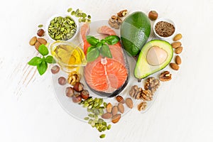 Set of food with healthyl fats and omega-3 photo