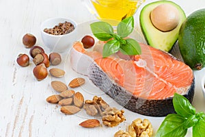 Set of food with high content of healthy fats and omega 3 photo
