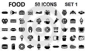 Set 1 of 50 food icons for menu, infographics, design elements Ã¢â¬â vector