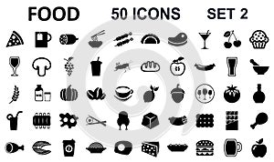 Set 2 of 50 food icons for menu, infographics, design elements Ã¢â¬â vector