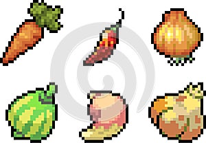 Set of food icons in pixel style