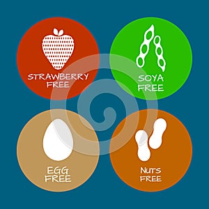 Set of food labels - allergens, GMO free products. Food intolerance symbols collection. Vector illustration.