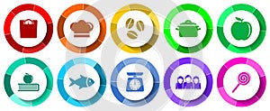Un conjunto compuesto por comida a estilo de vida telarana icono vectorial un piso diseno ilustraciones creación de sitios telarana a móvil aplicaciones 