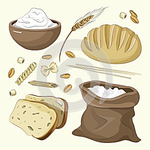 Set of food products from wheat and flour