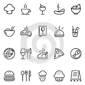 Set of food and restaurant related vector line icons.