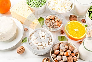 Set of food rich in calcium