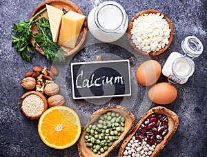 Set of food that is rich in calcium. photo
