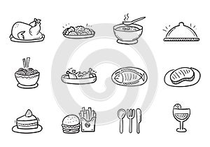 Set of foods vector illustration in cute doodle style