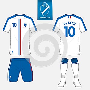 Set of football jersey, soccer kit. Football apparel mock up. Vector