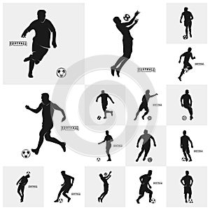 Set of Football Player Vector. Silhouette of Football Player. Vector illustration