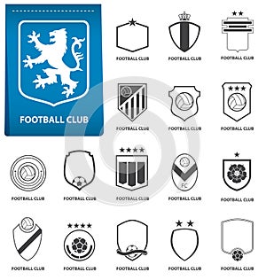 Set of football or soccer crest on blue tag in flat design. Football logo emblem. Football badge. Vector. photo