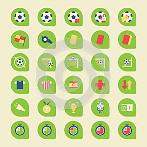 Set Of Football / Soccer Icons. Rounded Sports Icons In Flat Style