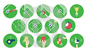 Set Of Football / Soccer Icons. Rounded Sports Icons In Flat Style.