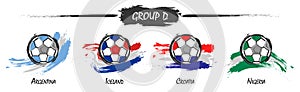 Set of football or soccer national team group D . Watercolor paint art design . Vector for international world championship tourna